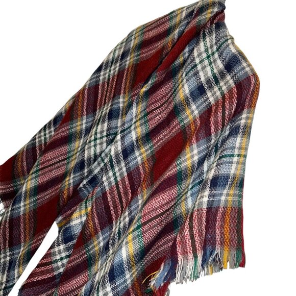 Sylvia Alexander red blue classic fuzzy Fall Plaid Blanket scarf shawl w… - Picture 6 of 8